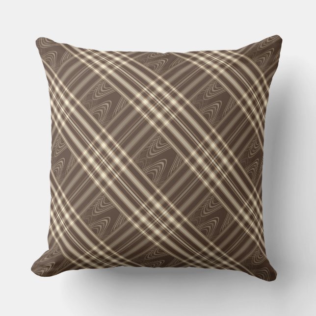 Plaid n Swirls Brown n Cream Throw Pillows mcful (Front)