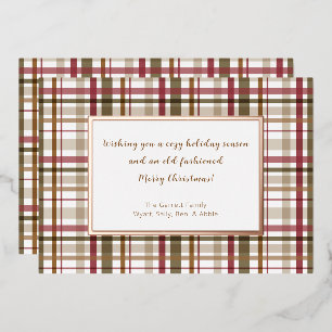 Plaid Old Fashioned Christmas  Foil Holiday Card
