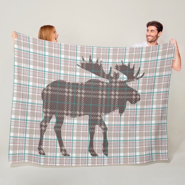 Plaid on Plaid Moose Fleece Blanket (In Situ)
