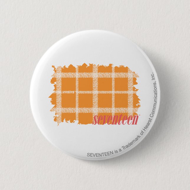 Plaid Orange 3 2 Inch Round Button (Front)