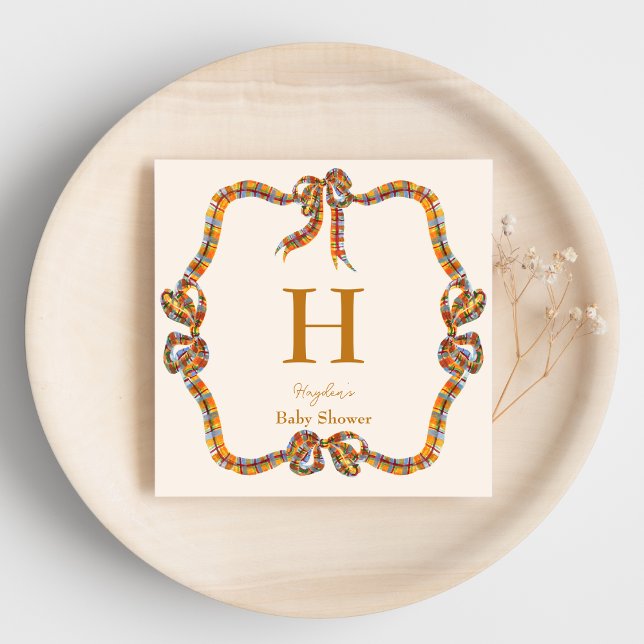 Plaid Orange Blue Monogram Personalized Napkin (Creator Uploaded)