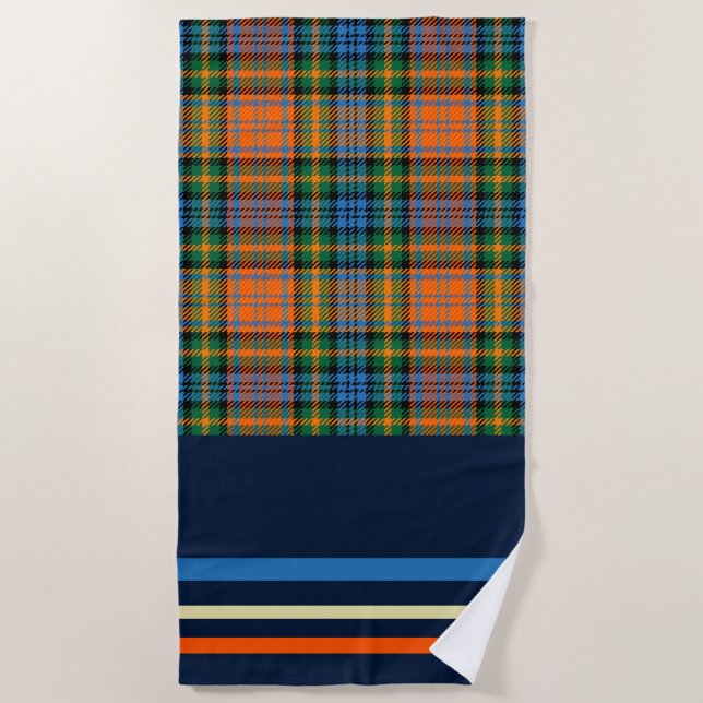 Plaid Orange Green Check Rustic Tartan Beach Towel (Front)