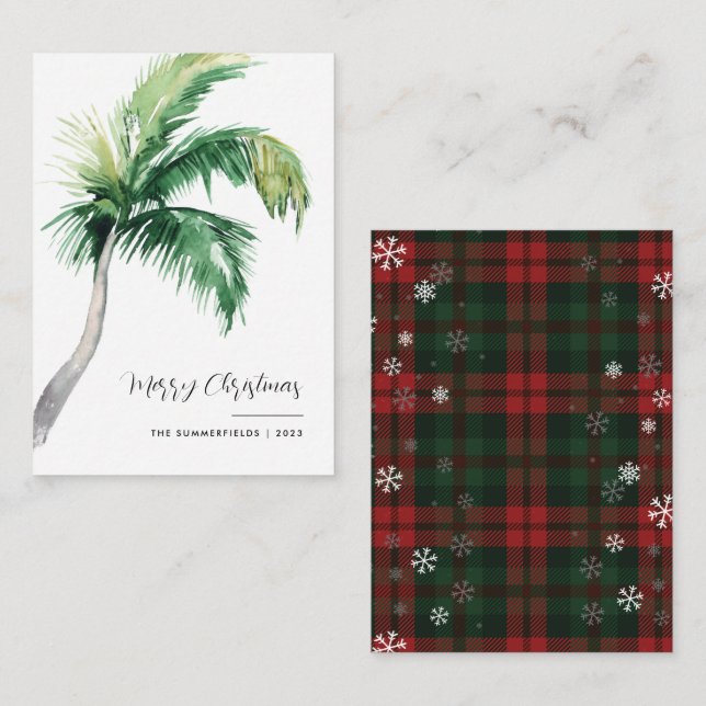 Plaid Palm Tree Holiday Merry Christmas Card (Front/Back)