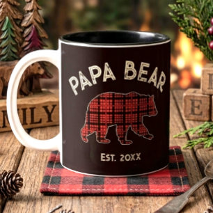 Plaid Papa Bear Father Year Established Black Two-Tone Coffee Mug