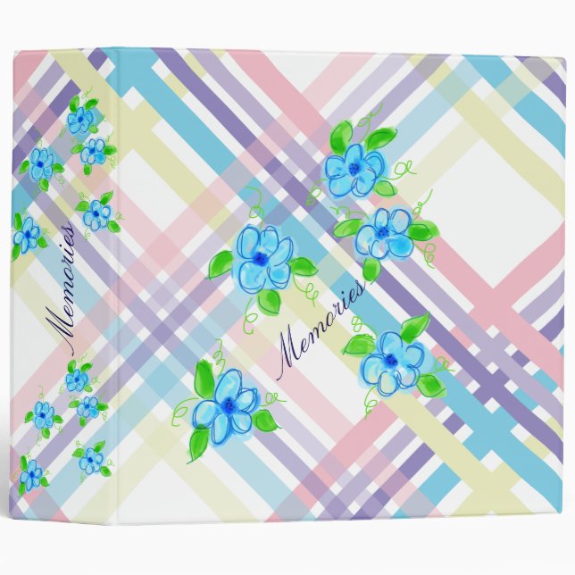 Plaid Pastel And Flowers Binder (Front/Spine)