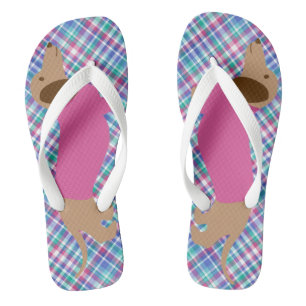 Plaid Pastel Dachshund Flip Flops