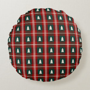 Plaid Patchwork Christmas Tree Pattern Round Pillow