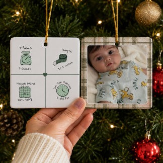 Plaid Pattern Baby Birth Stats Photo Personalized Ceramic Ornament