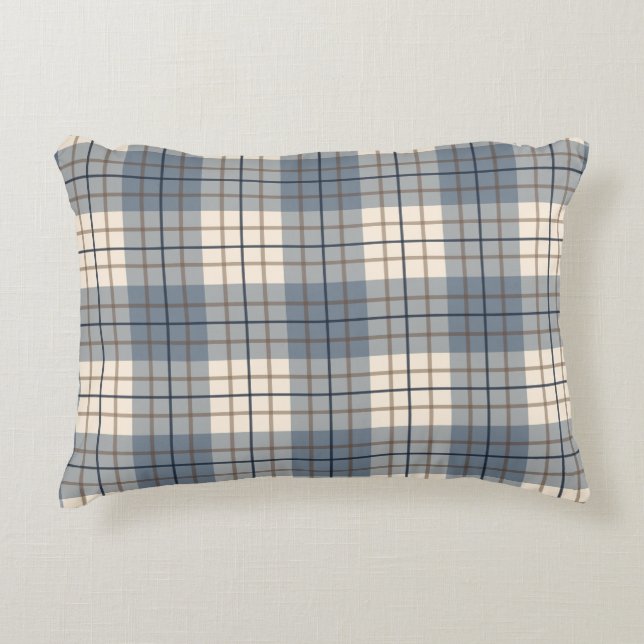 Plaid Pattern Blues Brown Cream Decorative Pillow (Front)
