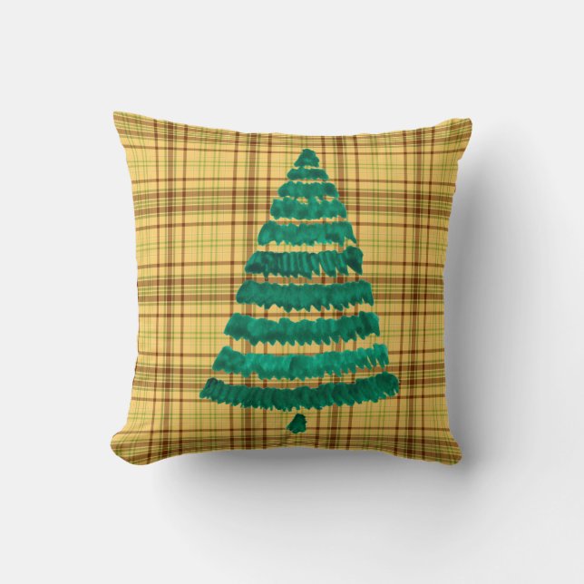 Plaid Pattern Christmas Tree Throw Pillow (Front)