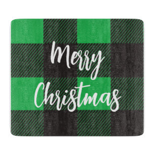Plaid Pattern Merry Christmas Cutting Board