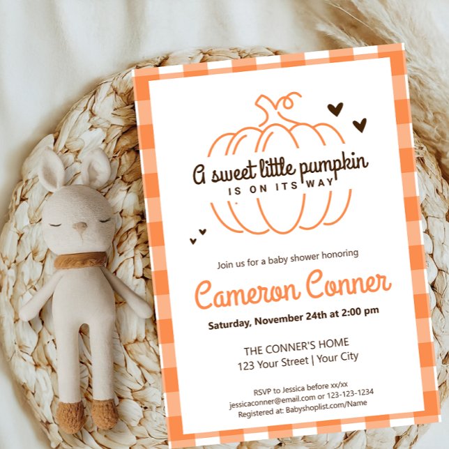 Plaid Pattern Pumpkin On Its Way Fall Baby Shower Invitation (Creator Uploaded)