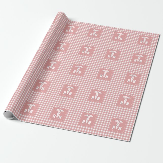 Plaid Pattern RN Registered Nurse Graduation Wrapping Paper (Unrolled)