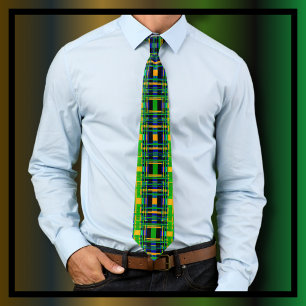 Plaid Pattern Tartan Check Green Orange Black Tie