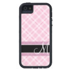 Plaid Pattern with Monogram - black blush pink