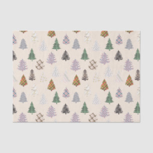 Plaid Patterned Christmas Trees Pattern in Cream  Tissue Paper