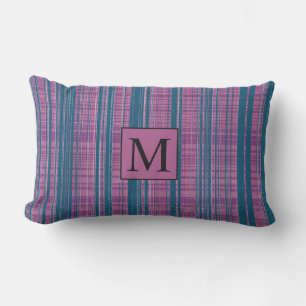 Plaid Patterns Purple Green Geometric Monogram Lumbar Pillow