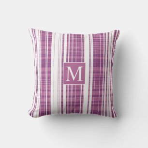 Plaid Patterns Stripes Monogram Purple White Outdoor Pillow