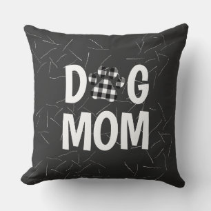 Plaid Paw DOG MOM Text with Hair Throw Pillow