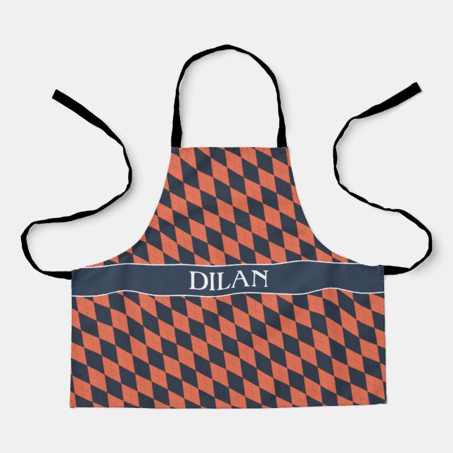 Plaid Peach Black Minimal Pattern Apron (Front)