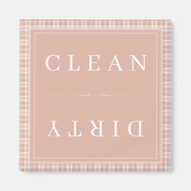 Plaid Peach Pink Clean or Dirty Dishwasher Magnet (Front)