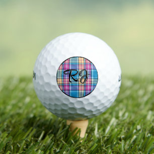 Plaid Personalized Blue, Purple, Turquoise, Yellow Golf Balls