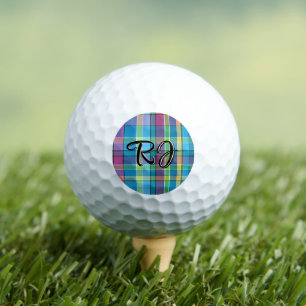 Plaid Personalized Purple Green Yellow Turquoise Golf Balls