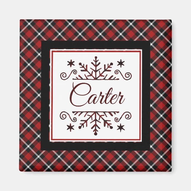 Plaid Personalized snowflake  Magnet (Front)