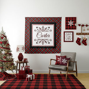 Plaid Personalized snowflake   Tapestry