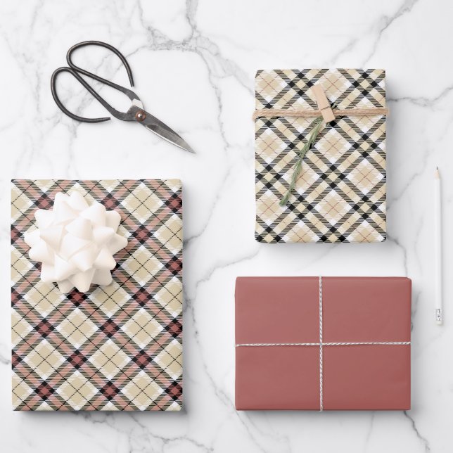  Plaid Pink, Tan and Black Wrapping Paper Sheet (Front)