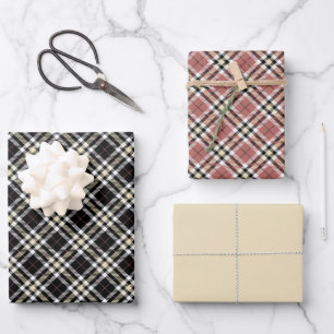 Plaid   Pink, Tan and Black  Wrapping Paper Sheet
