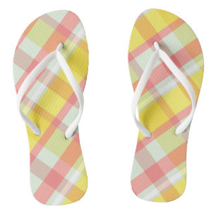 Plaid Pink Yellow Flip Flops