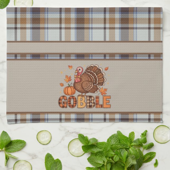 Plaid & Playful – Thanksgiving Turkey  Kitchen Towel (Folded)