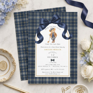 Plaid Polo Golf Teddy Bear Par-tee Baby Shower Invitation