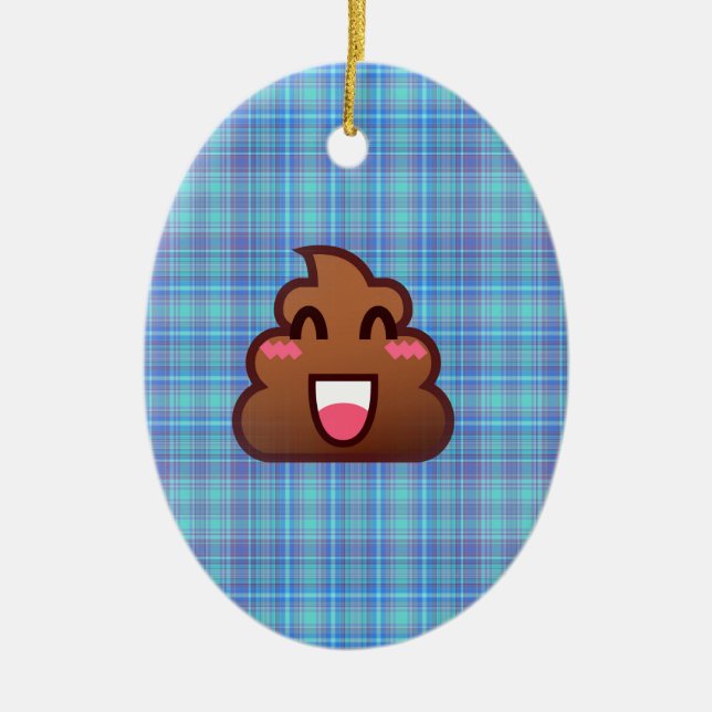 plaid poop emoji ceramic ornament (Front)