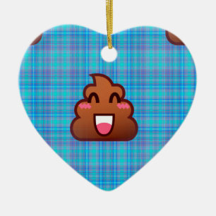 plaid poop emoji ceramic ornament