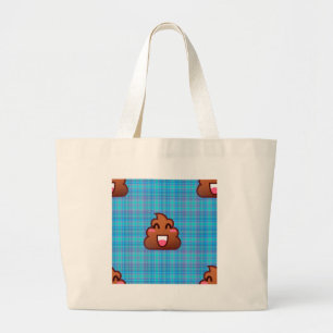 plaid poop emoji large tote bag