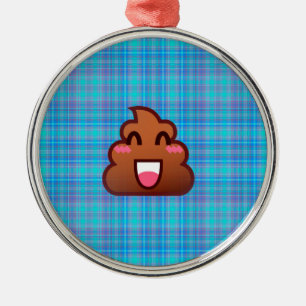 plaid poop emoji metal ornament