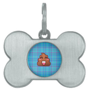 plaid poop emoji pet tag