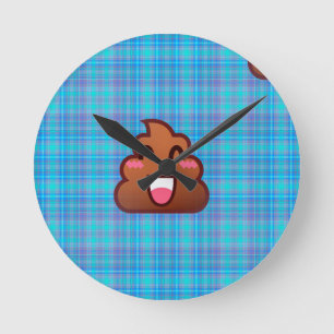 plaid poop emoji round clock