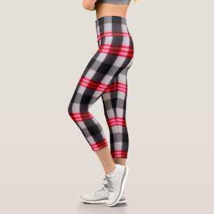 Plaid Popular Abstract Red Black Plaid Collection Capri Leggings