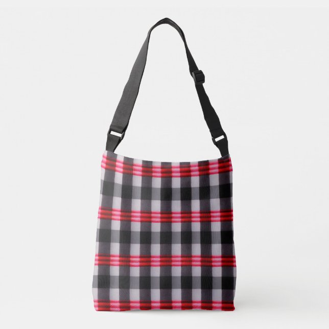 Plaid Popular Abstract Red Black Plaid Collection Crossbody Bag (Front)