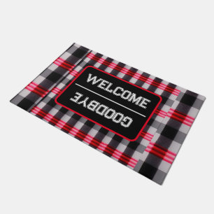Plaid Popular Abstract Red Black Plaid Collection Doormat
