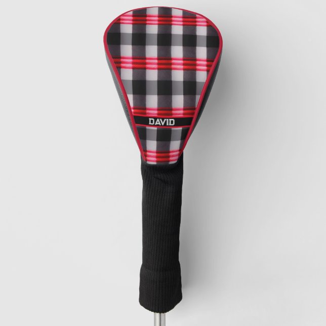 Plaid Popular Abstract Red Black Plaid Collection Golf Head Cover (Front)