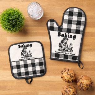 Plaid Pot Holder and Mitt Set Retro Baking Humour 