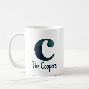 Plaid Print Lowercase Letter c Initial and Name Coffee Mug