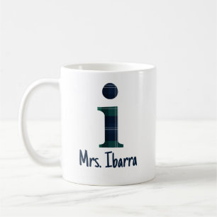 Plaid Print Lowercase Letter i Initial and Name Coffee Mug