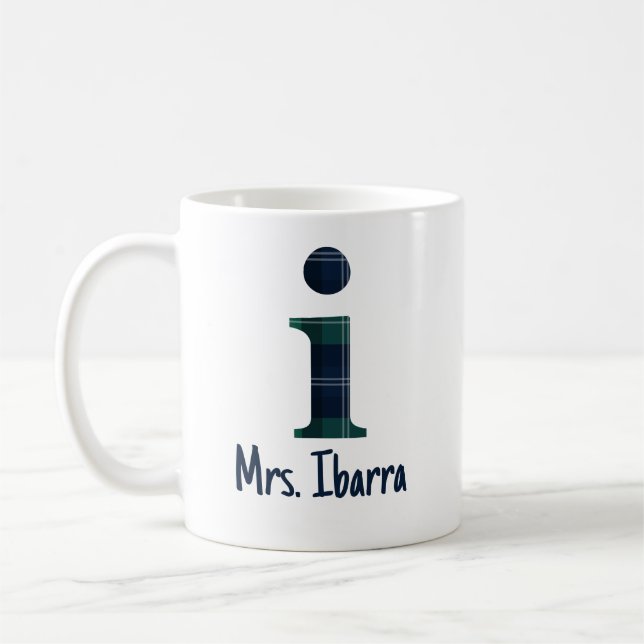 Plaid Print Lowercase Letter i Initial and Name Coffee Mug (Left)