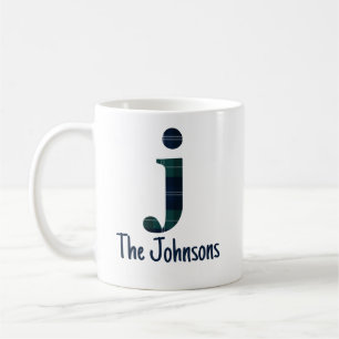 Plaid Print Lowercase Letter j Initial and Name Coffee Mug