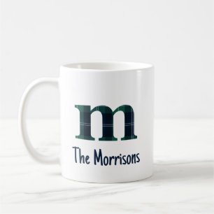 Plaid Print Lowercase Letter m Initial and Name Coffee Mug